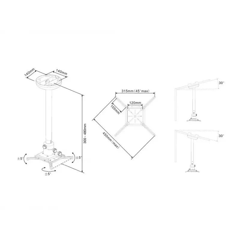 Suporte de teto Multibrackets M Universal Projector 300-480 com ajuste fino