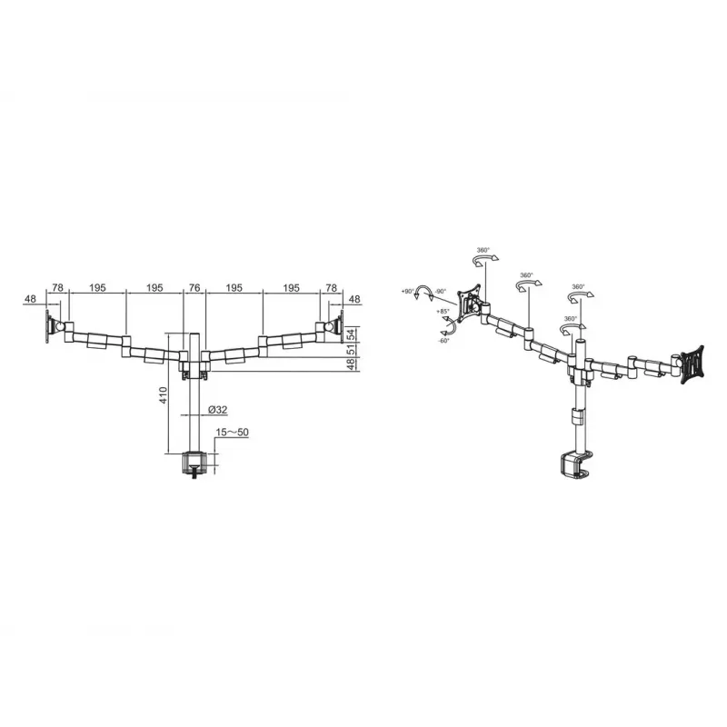 Multibrackets M VESA Deskmount Officeline Dual preto fixação por grampo/parafuso 16 kg 15–30 polegadas