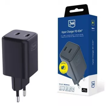 Carregador 3MK Hyper Charger PD 45W GaN QC4+ PPS — Carregador rápido USB-C PD GaN 45W