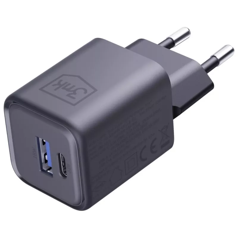 Carregador 3MK Hyper Charger PD 33W GaN QC4+ preto — Carregador rápido PD 33W com tecnologia GaN