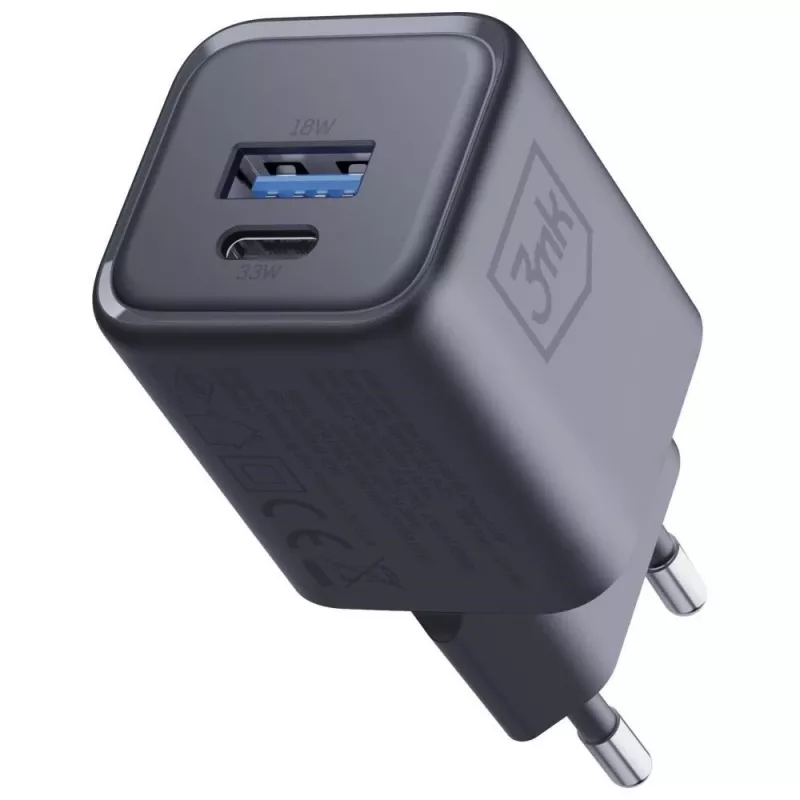 Carregador 3MK Hyper Charger PD 33W GaN QC4+ preto — Carregador rápido PD 33W com tecnologia GaN