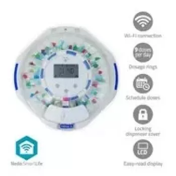 Distribuidor de comprimidos Nedis SmartLife com 28 compartimentos, 9 lembretes, branco