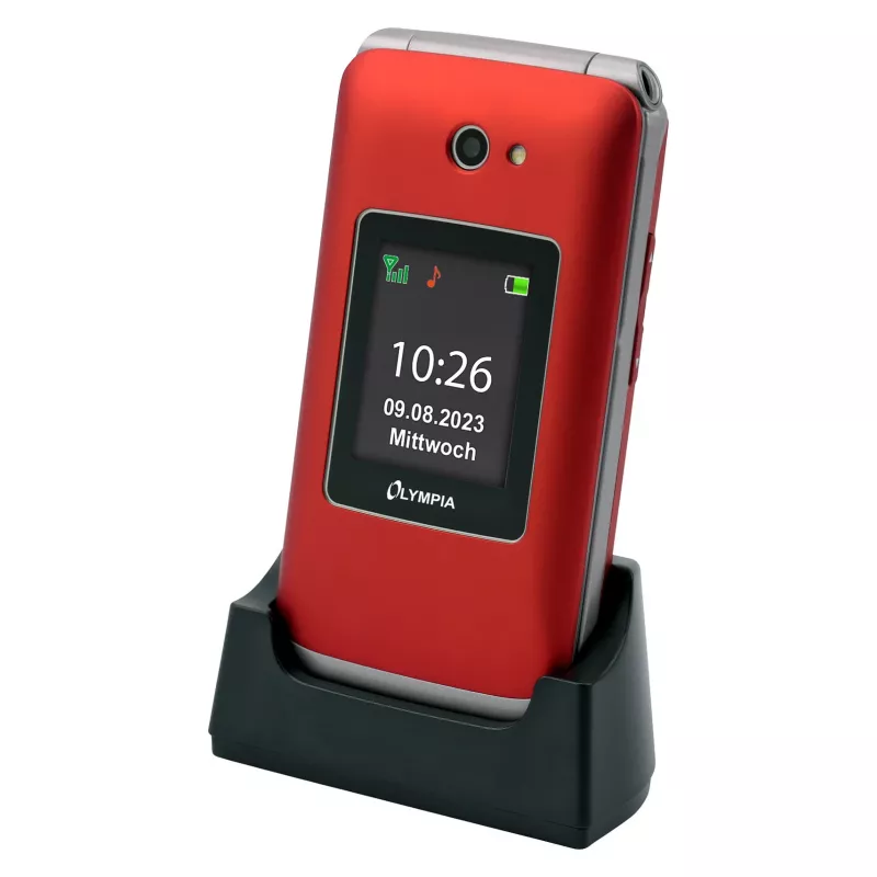 Telemóvel de concha Olympia VITUS 4G — 2,8 polegadas (7,11 cm) LCD, Bluetooth, rádio FM, 147 g, vermelho