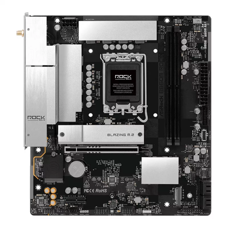 Placa-mãe ASRock B860M Rock WiFi (mATX, Intel LGA 1851, DDR5, HDMI, DisplayPort)
