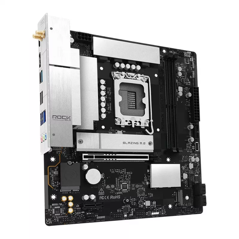 Placa-mãe ASRock B860M Rock WiFi (mATX, Intel LGA 1851, DDR5, HDMI, DisplayPort)