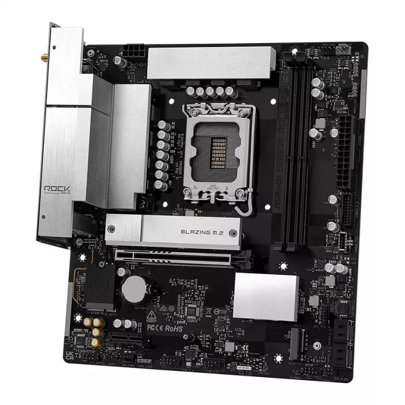 Placa-mãe ASRock B860M Rock WiFi (mATX, Intel LGA 1851, DDR5, HDMI, DisplayPort)