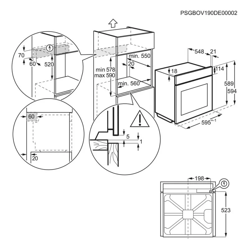 Forno elétrico de encastrar AEG Série 5000 OU5AB20SM – 72 l, A+, aço inoxidável/Preto, comandos táteis e rotativos