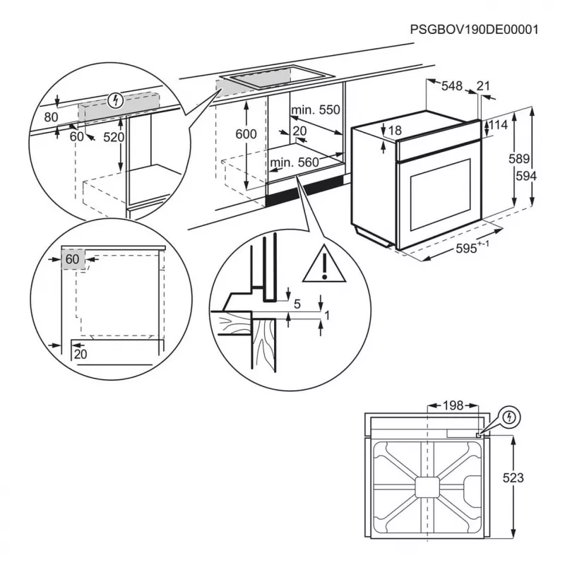 Forno elétrico de encastrar AEG Série 5000 OU5AB20SM – 72 l, A+, aço inoxidável/Preto, comandos táteis e rotativos