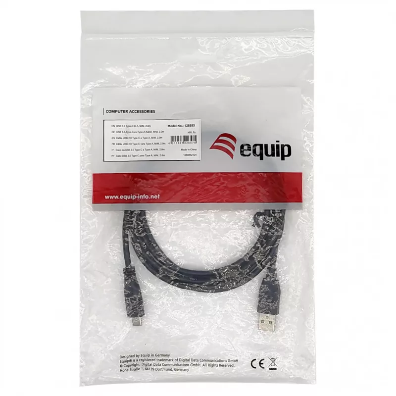 Cabo EQUIP USB 2.0 C para A M/M, 0,3 m, USB 2.0 480 Mbit/s, contactos niquelados, Preto