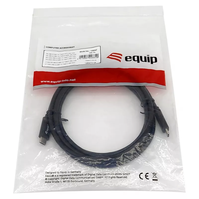 Cabo USB-C para USB-C EQUIP 128348, USB 3.2 Gen 1 (5 Gbit/s), PD 60 W, 0,5 m, preto