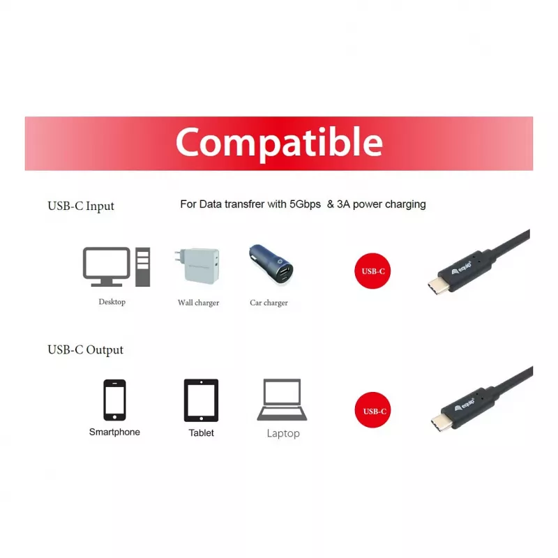 Cabo USB-C para USB-C EQUIP 128348, USB 3.2 Gen 1 (5 Gbit/s), PD 60 W, 0,5 m, preto