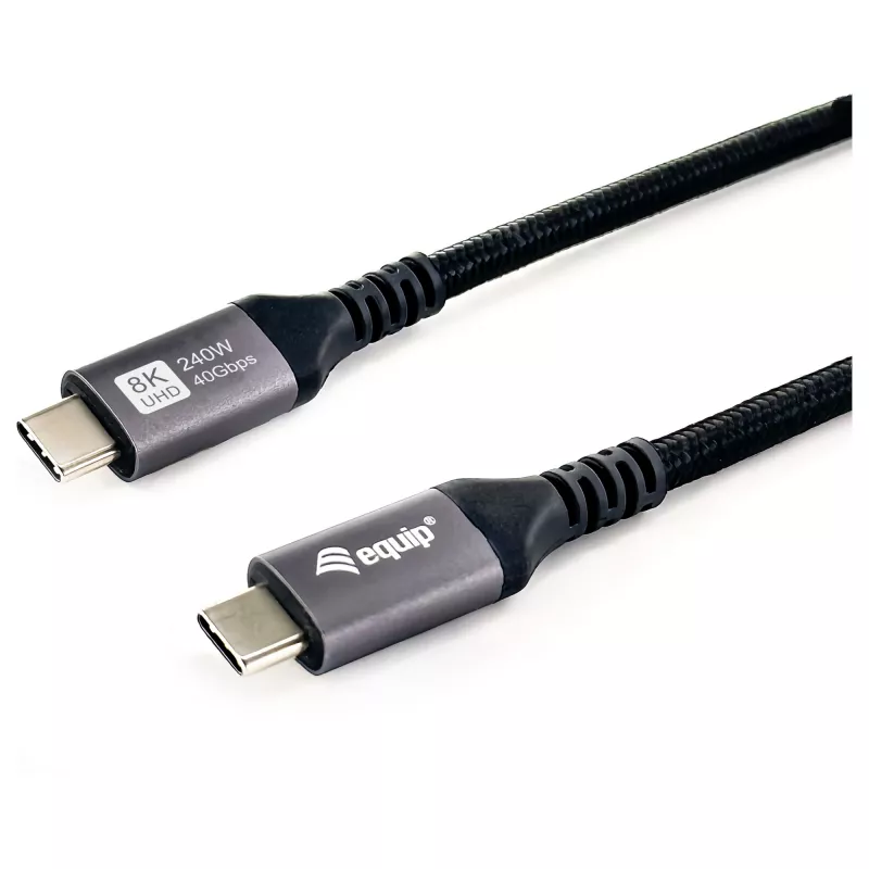 Cabo USB4 Gen3x2 C–C EQUIP 128380, 0.5 m, PD 3.1 240W, 40 Gbps, 8K/60Hz, Preto