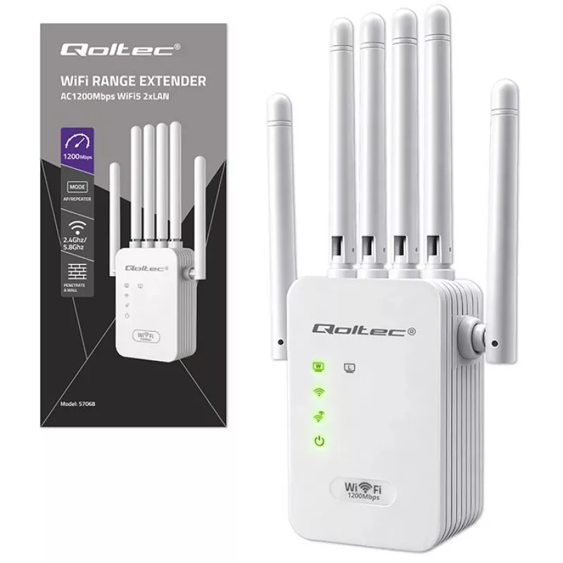 Amplificador de sinal Wi‑Fi QOLTEC AC1200 – Amplificador de sinal dual-band QOLTEC AC1200