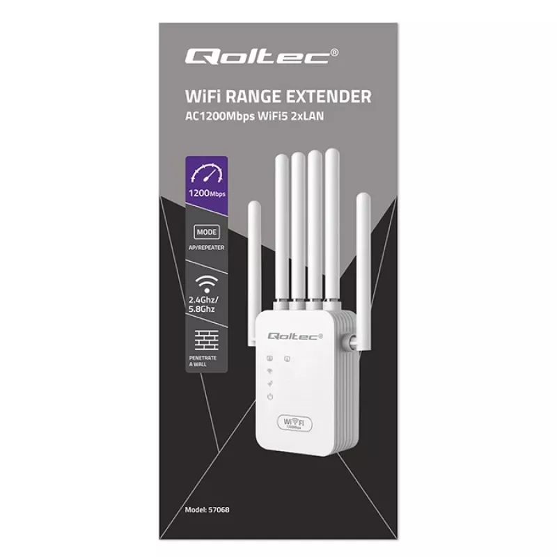 Amplificador de sinal Wi‑Fi QOLTEC AC1200 – Amplificador de sinal dual-band QOLTEC AC1200