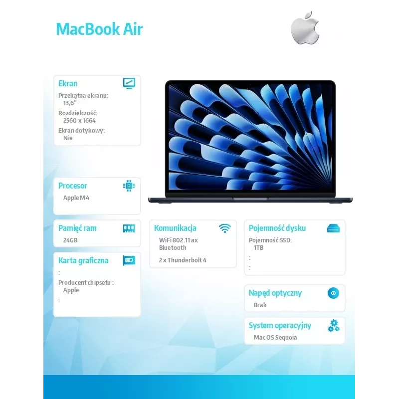 Portátil Apple MacBook Air M4 13,6 polegadas 24GB 1TB Mac OS