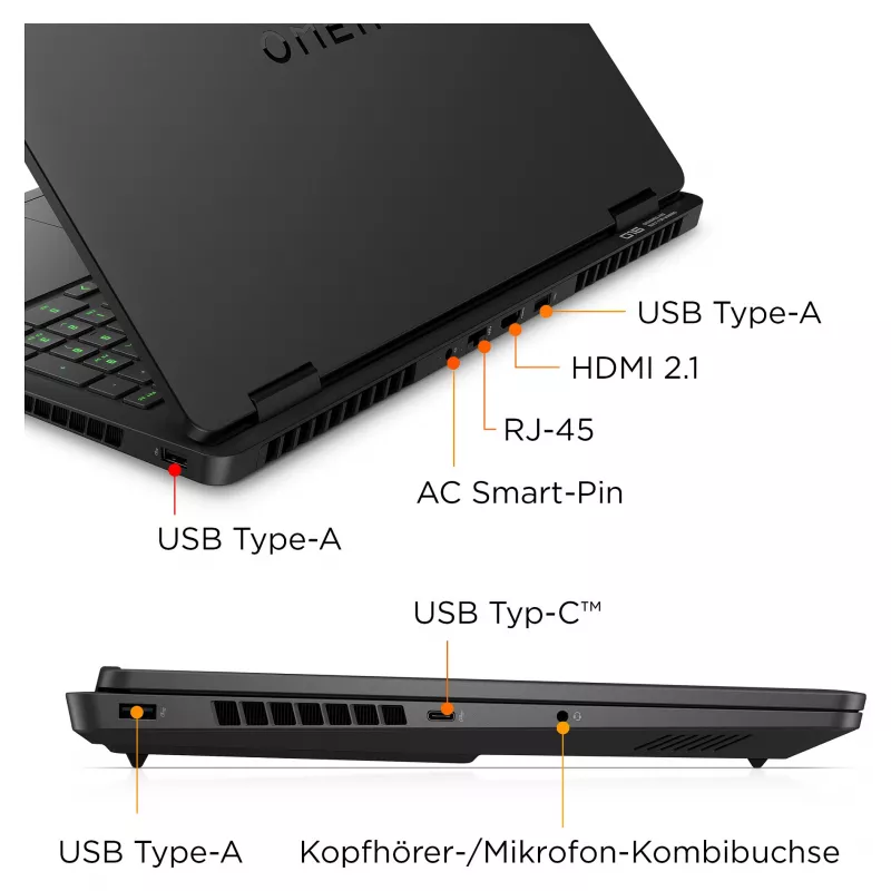Portátil HP OMEN Gaming 16-am0495ng 16 WQXGA IPS i9-14900HX 32GB/1TB RTX 5070 Win11 - layout do teclado possivelmente alemão