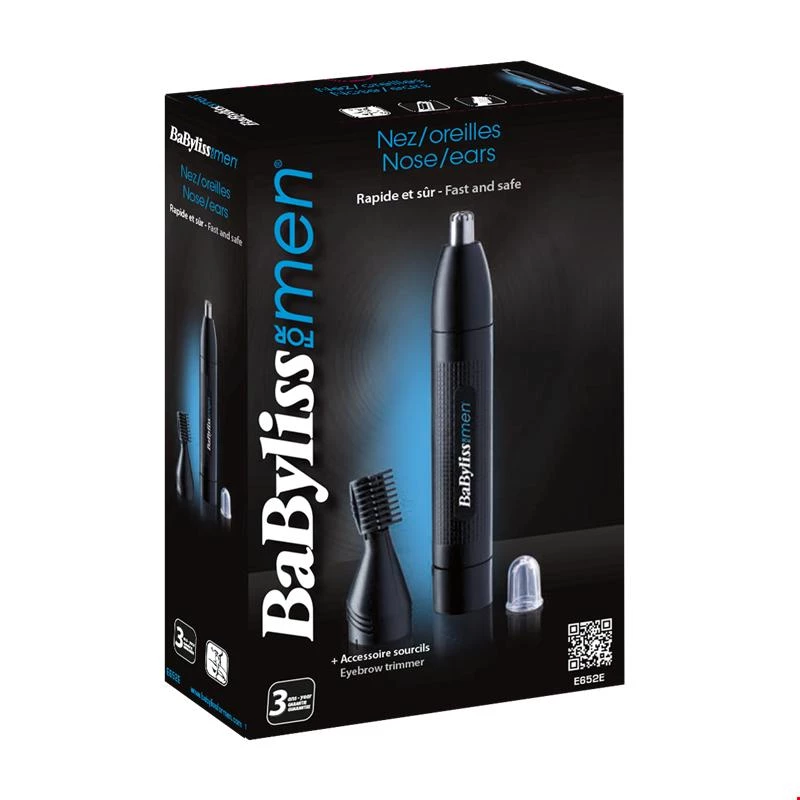 Aparador de precisão BABYLISS E652E para orelhas e nariz, preto, pilha AA