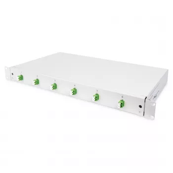 Caixa de fusão de fibra ótica DIGITUS DN-96330/9APC 1U, equipada com 6x LC-APC DX, OS2, polímero/aço, cinzento-claro