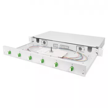 Caixa de fusão de fibra ótica DIGITUS DN-96330/9APC 1U, equipada com 6x LC-APC DX, OS2, polímero/aço, cinzento-claro