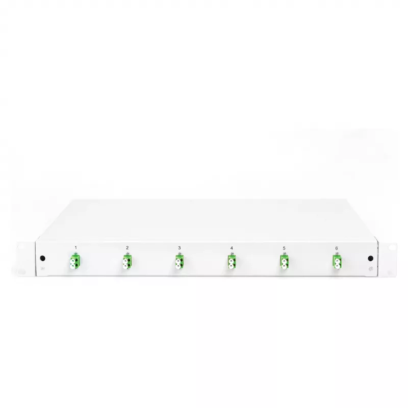 Caixa de fusão de fibra ótica DIGITUS DN-96330/9APC 1U, equipada com 6x LC-APC DX, OS2, polímero/aço, cinzento-claro