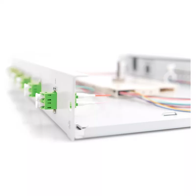 Caixa de fusão de fibra ótica DIGITUS DN-96330/9APC 1U, equipada com 6x LC-APC DX, OS2, polímero/aço, cinzento-claro