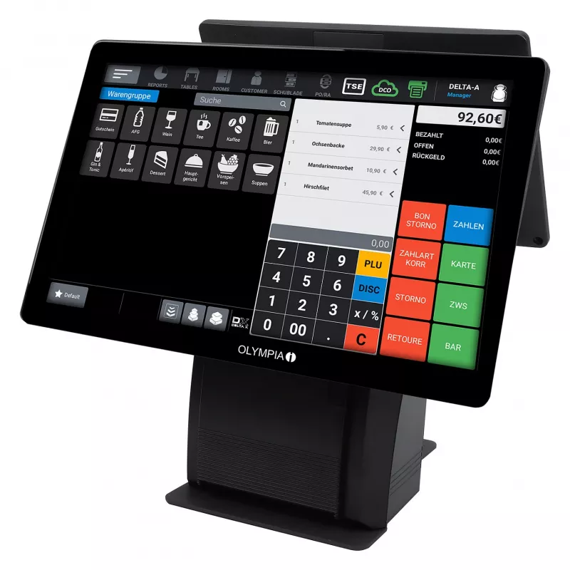 Tudo-em-um Olympia T215DK 38,1 cm (15 polegadas) ecrã tátil Android 11, impressora térmica direta 8 cm, preto