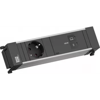 Módulo de tomadas Power Frame Bachmann BM0023854 com 1x tomada CEE7/3 e 1x cabo USB-C para USB-C com 100W, L=0,2m