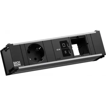 Régua de tomadas Bachmann CONI com 1x tomada CEE 7/3, 1x USB-C PD 45W, 1x ligação à rede, cabo de 0,2 m