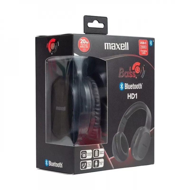MAXELL HD1 BASS auscultadores Bluetooth com carregamento USB-C, som com graves reforçados, design over-ear sem fios