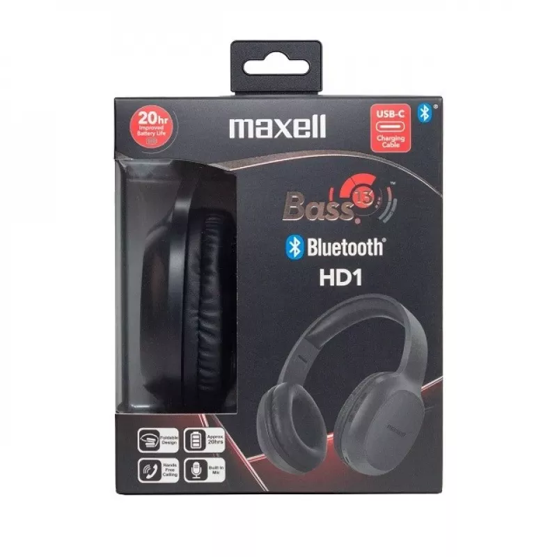 MAXELL HD1 BASS auscultadores Bluetooth com carregamento USB-C, som com graves reforçados, design over-ear sem fios