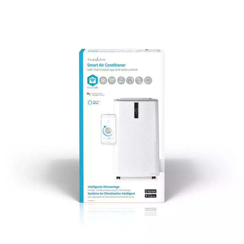 Ar condicionado portátil Nedis WIFIACMB1WT12 — Arrefecimento Classe A, ficha tipo F, ecrã LCD, branco, 62 dB