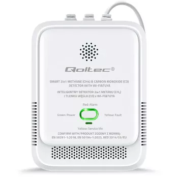 Detetor de fugas de gás e monóxido de carbono QOLTEC 52654 – sensor para gás natural e CO