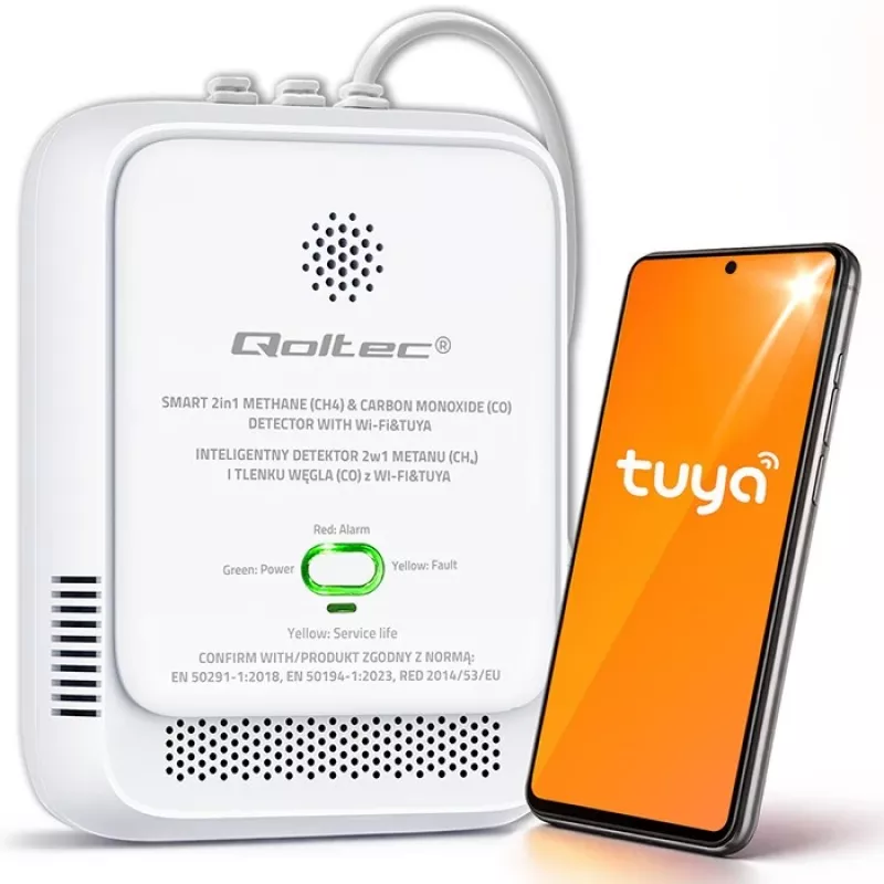Detetor de fugas de gás e monóxido de carbono QOLTEC 52654 – sensor para gás natural e CO