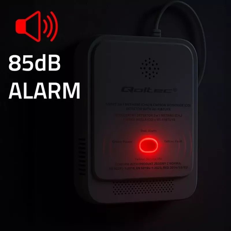 Detetor de fugas de gás e monóxido de carbono QOLTEC 52654 – sensor para gás natural e CO