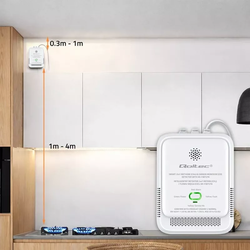 Detetor de fugas de gás e monóxido de carbono QOLTEC 52654 – sensor para gás natural e CO