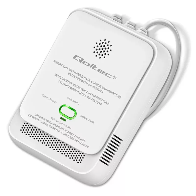 Detetor de fugas de gás e monóxido de carbono QOLTEC 52654 – sensor para gás natural e CO