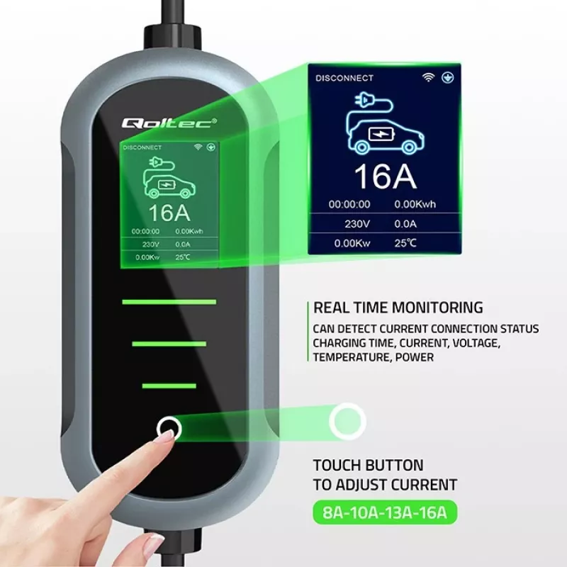 Carregador para carro elétrico QOLTEC 11 kW 400 V CEE 16 A com WiFi