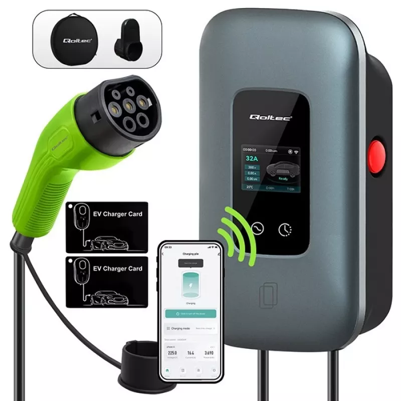 Estação de carregamento EV QOLTEC trifásica 22 kW 32 A com WLAN (modelo 52723)
