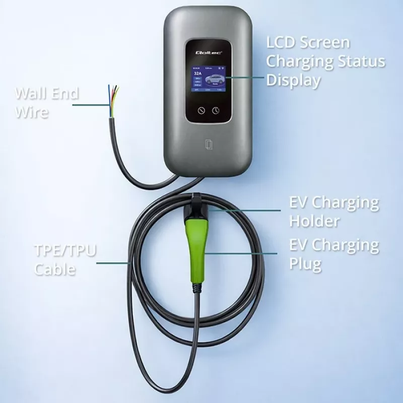 Estação de carregamento EV QOLTEC trifásica 22 kW 32 A com WLAN (modelo 52723)
