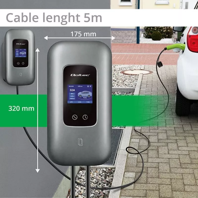 Estação de carregamento EV QOLTEC trifásica 22 kW 32 A com WLAN (modelo 52723)