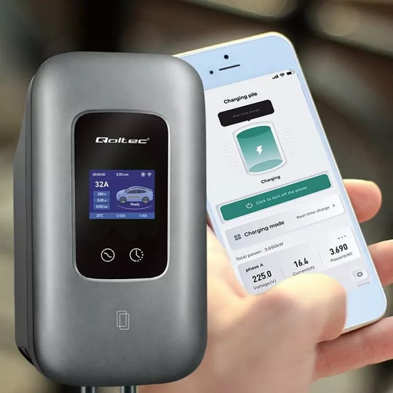 Estação de carregamento EV QOLTEC trifásica 22 kW 32 A com WLAN (modelo 52723)
