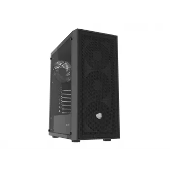 Caixa de PC Fury Shobo SH8F Midi Tower — preto, com janela, sem fonte de alimentação, 2×USB 3.0, 1×USB 2.0, 2×Áudio, inclui 4×ventoinhas de 120mm