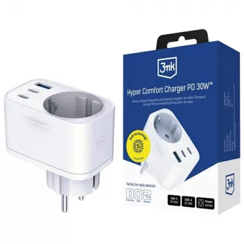 Carregador 3MK Charger Comfort GaN 30W branco – fonte de alimentação USB, saída GaN 30W
