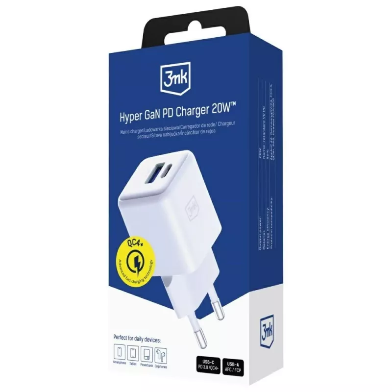 Carregador para interiores 3MK Hyper GaN carregador rápido universal 100-240V