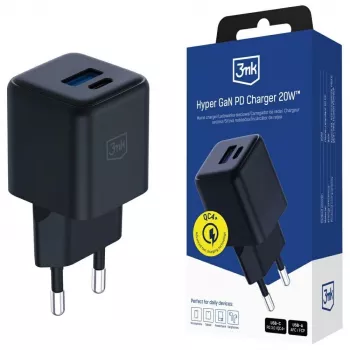 Carregador 3MK Hyper GaN 20W QC4+ carregador rápido USB-C 20 W, GaN, QC4+