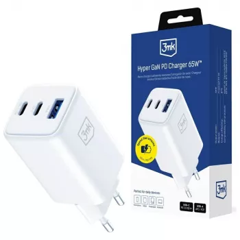 Carregador 3MK Charger Hyper GaN 65W QC4+ — carregador rápido USB GaN 65W com suporte QC4+