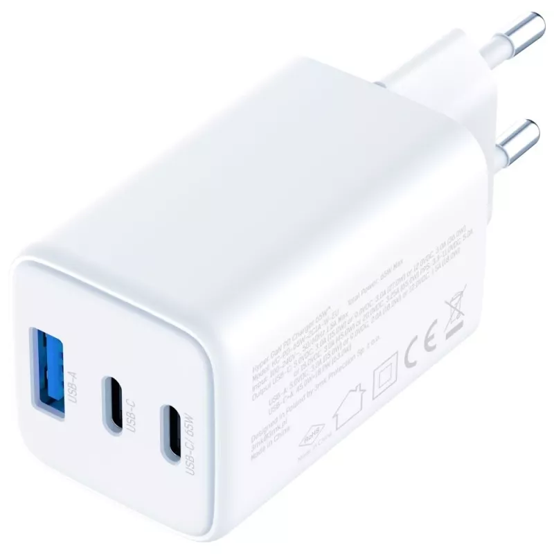 Carregador 3MK Charger Hyper GaN 65W QC4+ — carregador rápido USB GaN 65W com suporte QC4+