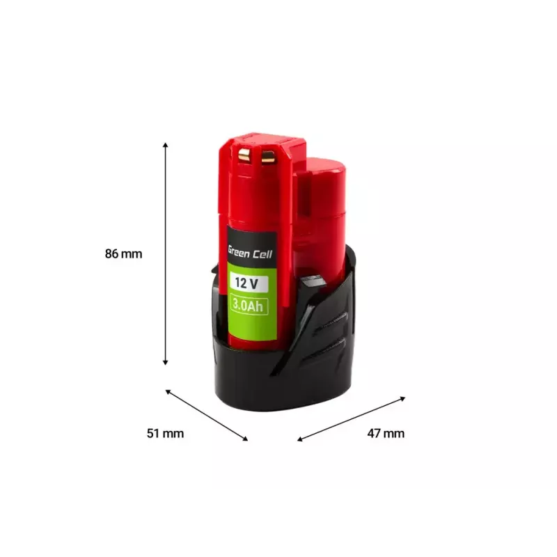 Bateria Green Cell PTML12V3 para ferramentas a bateria / carregador — Li‑Ion 12 V, 3 Ah, 5,1×4,7×8,6 cm