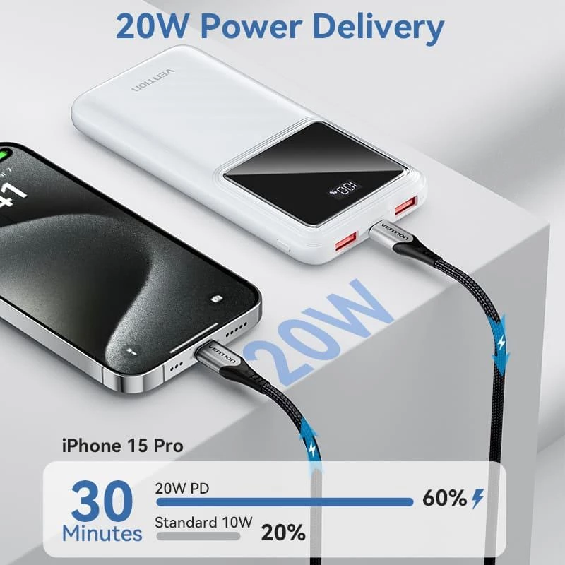 Power bank USB 10000MAH 22.5W/PRETO FHKB0 Vention