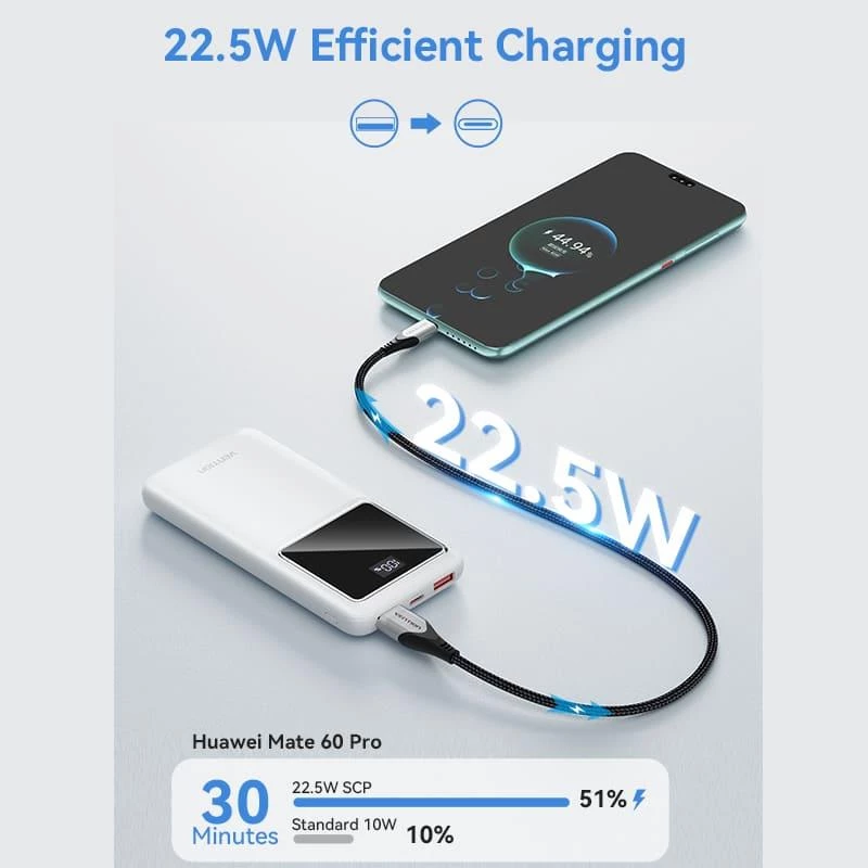 Power bank USB 10000MAH 22.5W/PRETO FHKB0 Vention